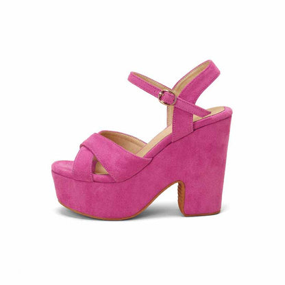 Women's Suede Platform Heels Sandals Wedge Chunky Heels Shoes