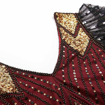 Women's 1920s Dress Sequin Art Deco Flapper Dress with Sleeve