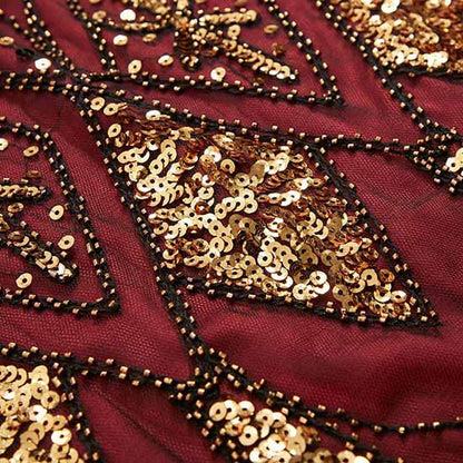 Women's 1920s Dress Sequin Art Deco Flapper Dress with Sleeve