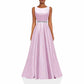 Women Long Prom Dress Satin A-Line with Beaded Belt Formal Evening Gown