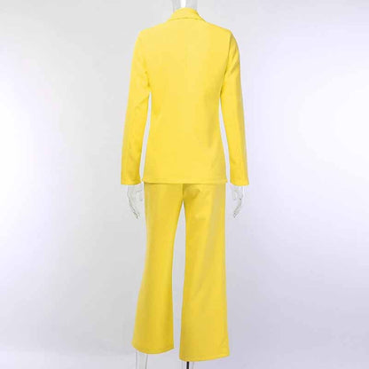 Women's 2 Piece Suit Deep V Neck Blazer and Wide Leg Pants Suit