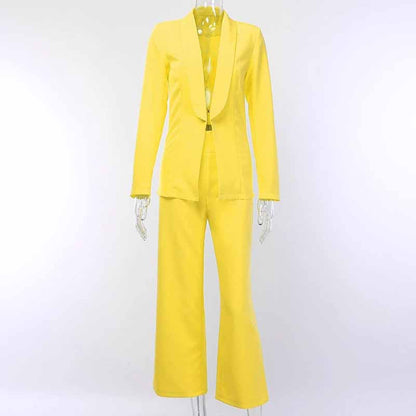 Women's 2 Piece Suit Deep V Neck Blazer and Wide Leg Pants Suit