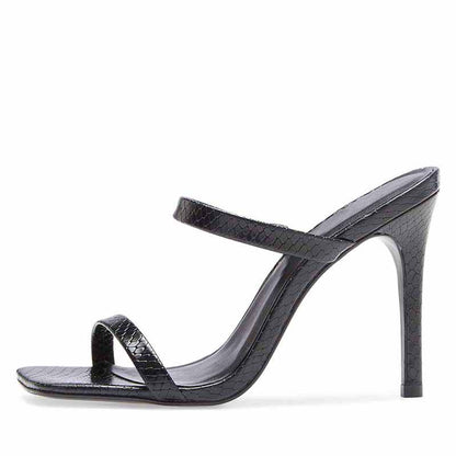 Women's Square toe Sandals Strappy Heels On Black Party Shoes
