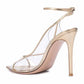 Clear Heels Sandals Gold Ankle Strap Sexy High Heeled Stiletto Dress Shoes