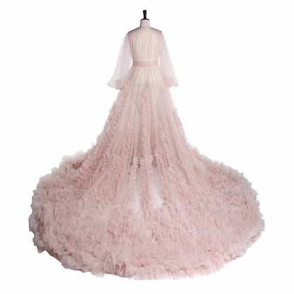 Illusion Long Lingerie Tulle Robe Nightgown Bathrobe Sleepwear Bridal Robe Wedding Scarf
