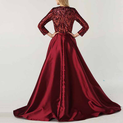 Women Satin Mermaid Prom Evening Party Dress Gown Detachable Train