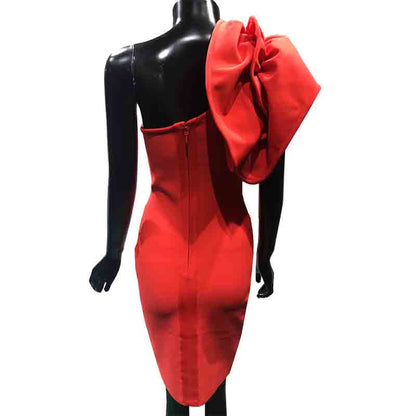 Women One Shoulder Short Party Dress with bow