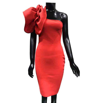 Women One Shoulder Short Party Dress with bow