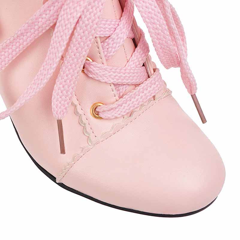 Womens Lace Up Platform Fur Lined Ankle Hiking Boots With Bowknot