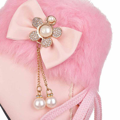 Womens Lace Up Platform Fur Lined Ankle Hiking Boots With Bowknot