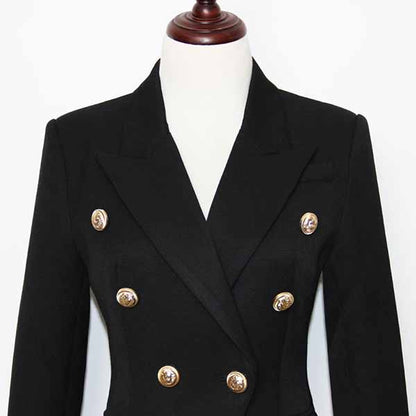 Women's Luxury Fitted Blazer Golden Lion Buttons Coat Black Custom Made Size