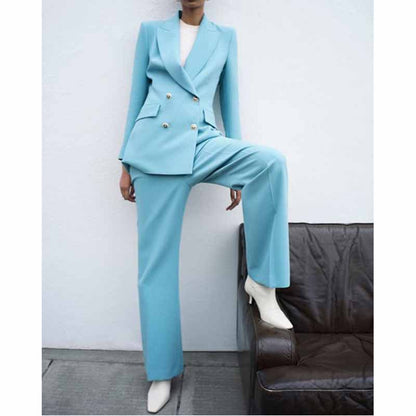 Women's Blazer Suits Double Breasted Two Piece Pant Suit Office Lady Suits