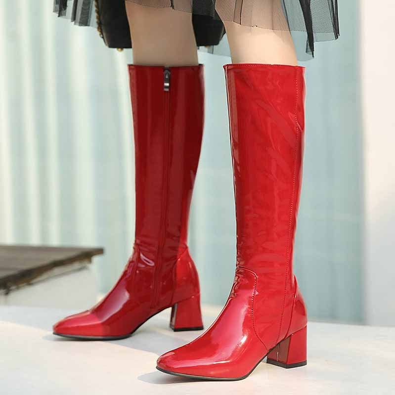 Womens Knee High Colorful Boots Pointed Toe Zipper Slouch Shoes
