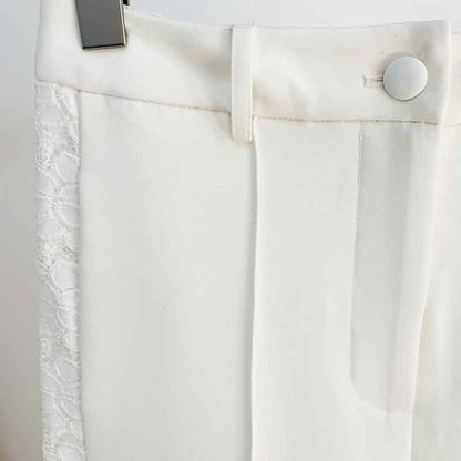 Women's White Pantsuit +High Waisted Flare Pants Suit Wedding Lace Up Suits