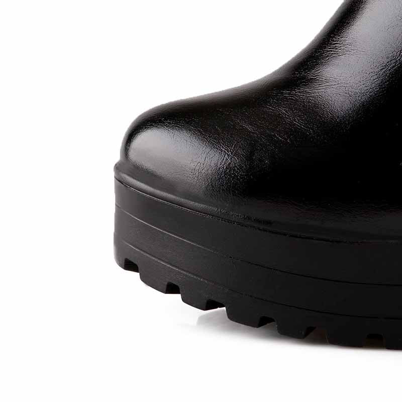Chunky High Heeled PU Leather Boots Platform Knee High Boots