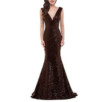 Women Sequin Evening Dress Mermaid Maxi Dress Strapless Slim Prom Gowns