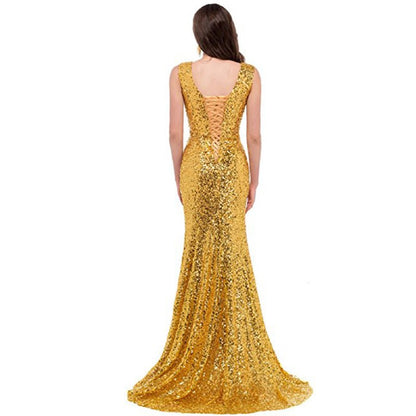 Women Sequin Evening Dress Mermaid Maxi Dress Strapless Slim Prom Gowns