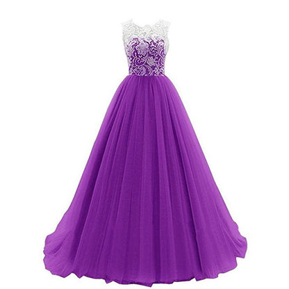 Wedding Lace Bridesmaid Dress Round Neck Prom Gown Women