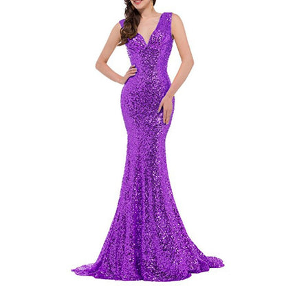 Women Sequin Evening Dress Mermaid Maxi Dress Strapless Slim Prom Gowns