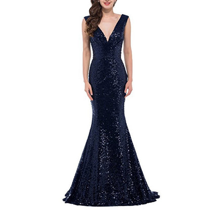 Women Sequin Evening Dress Mermaid Maxi Dress Strapless Slim Prom Gowns