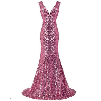 Women Sequin Evening Dress Mermaid Maxi Dress Strapless Slim Prom Gowns
