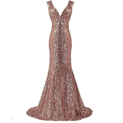 Women Sequin Evening Dress Mermaid Maxi Dress Strapless Slim Prom Gowns