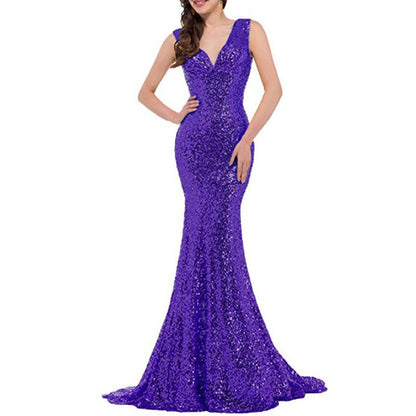 Women Sequin Evening Dress Mermaid Maxi Dress Strapless Slim Prom Gowns