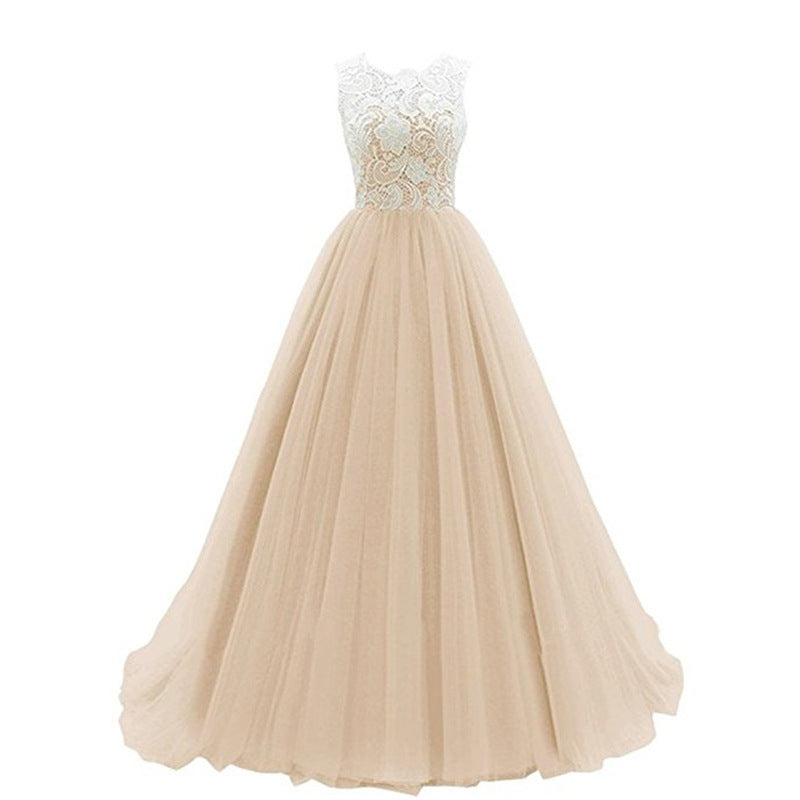 sd-hk Wedding Lace Bridesmaid Dress Round Neck Prom Gown Women