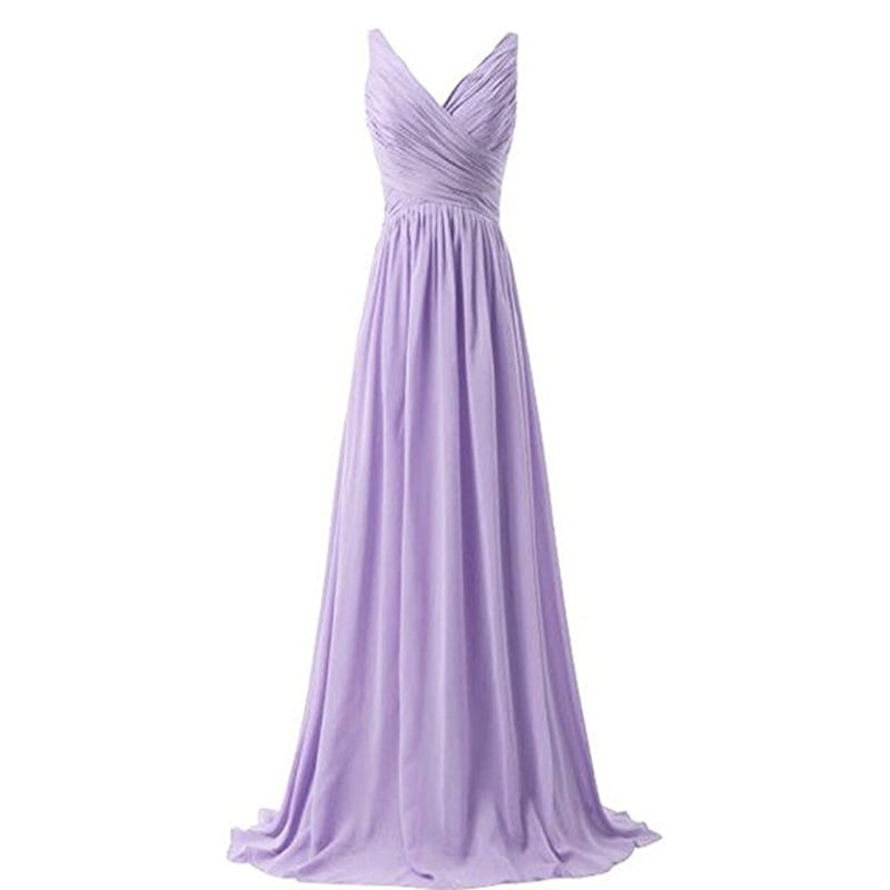 sd-hk Sleeveless Long Bridesmaid Dress V Neck Prom Gowns For Women