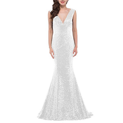 Women Sequin Evening Dress Mermaid Maxi Dress Strapless Slim Prom Gowns