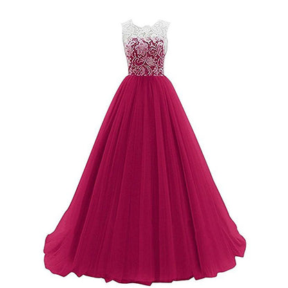 Wedding Lace Bridesmaid Dress Round Neck Prom Gown Women