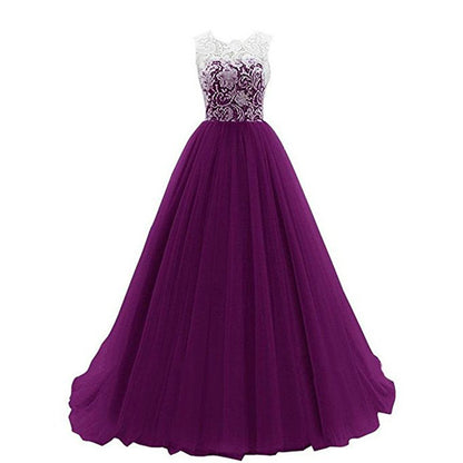 Wedding Lace Bridesmaid Dress Round Neck Prom Gown Women