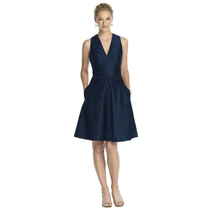 Satin Homecoming Dress Sleeves V Neck Wedding Guest Dress Event Dress Short