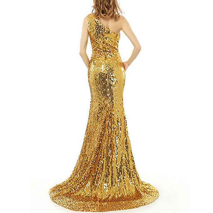 Women's One Shoulder Sequin Mermaid Bridal Wedding Dresses