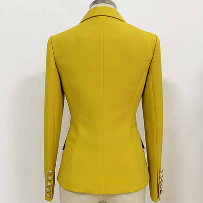 Women's Yellow Lion Buttons Fitted Blazer Jacket