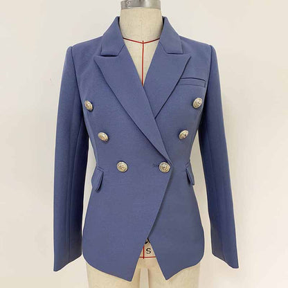 Women's Golden Lion Buttons Fitted Belted Jacket Dusty Blue Blazer