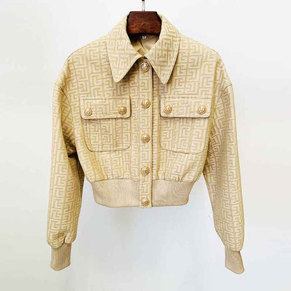 Metal Button Short Blazer & Shorts Suit In Beige