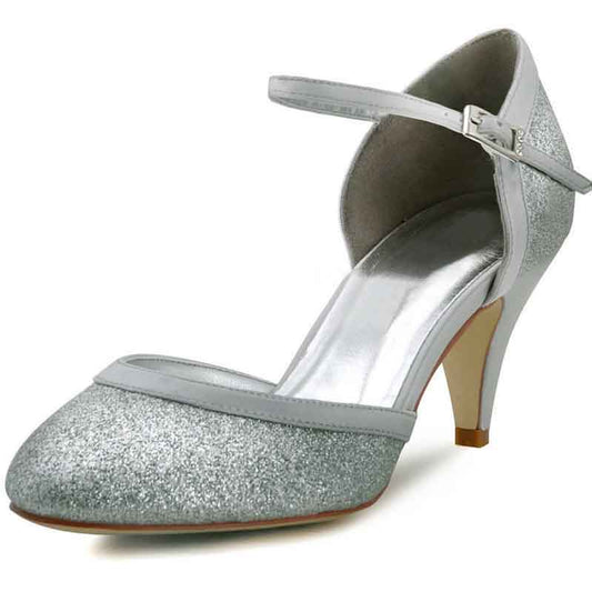 Sequin Wedding Shoes For Bride Block Heel Wedding Party Shoes