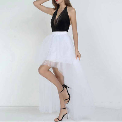 Women High Low Tutu Skirts Layered Mesh Tulle Skirt Princess Wedding Evening Prom Dovetail Skirts