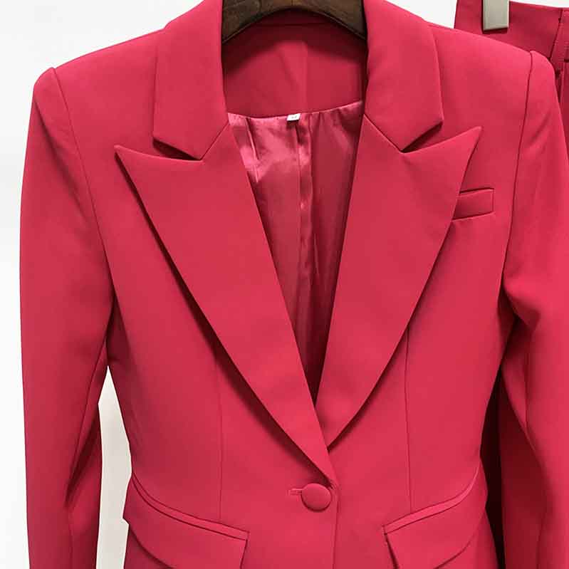 Women Rose Pink Blazer + Flare Trousers Suit Two Piece Pantsuits