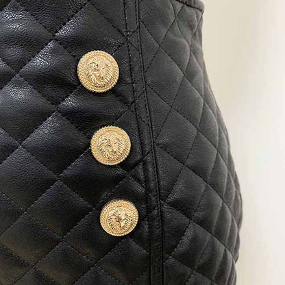 Hight Waisted Black Leather Formal Skirt Gold-tone Mini Skirt for Ladies