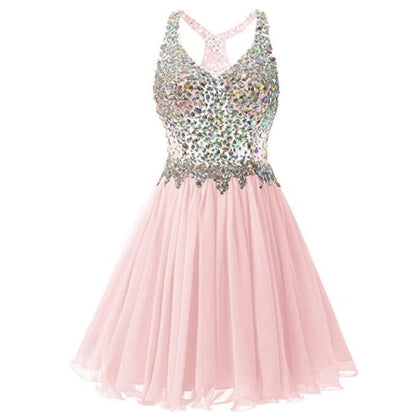 Women's Beaded Chiffon Homecoming Dresses Short Prom Gown Short Cocktail Party Dress