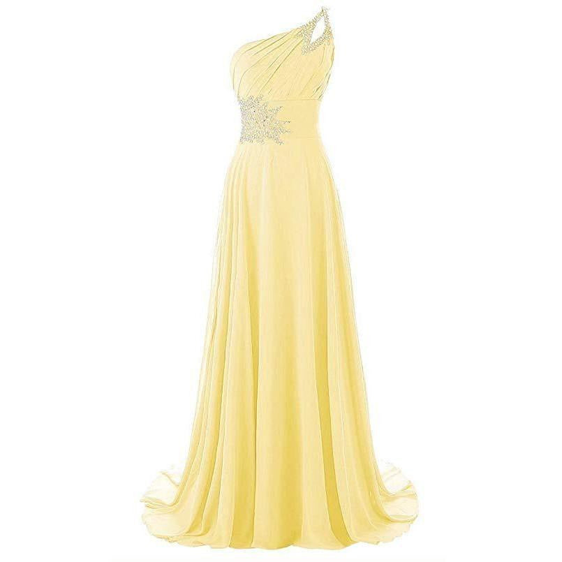 Yellow one shoulder prom dress