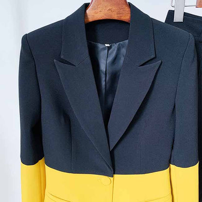 Women's Black Yellow Two Piece Pantsuit + Flare Bottoms Two Piece Pantsuit Set