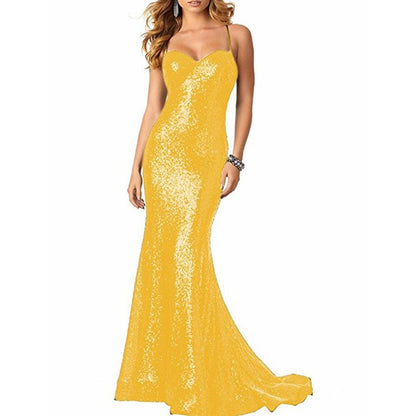 Women Sequin Gown Dress Bodycon Floor-Length Prom Gowns