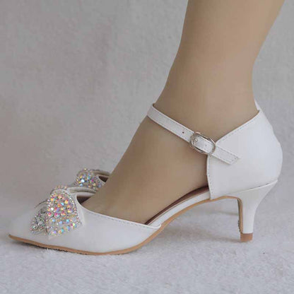 Pointed Toe Mary Jane Shoes Wedding Party Pump with Bow 2.17”