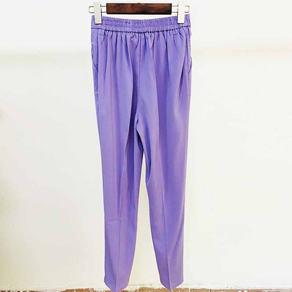 Elastic Waisted Skinny Formal Pants with Pocket Colour Pencil Pants