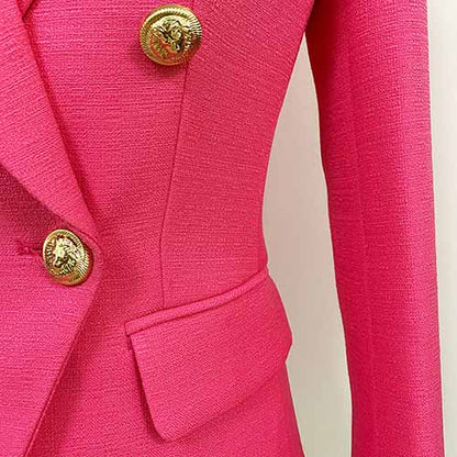 Women Rose Pink Jacket Long Sleeves Blazer Breasted Coat