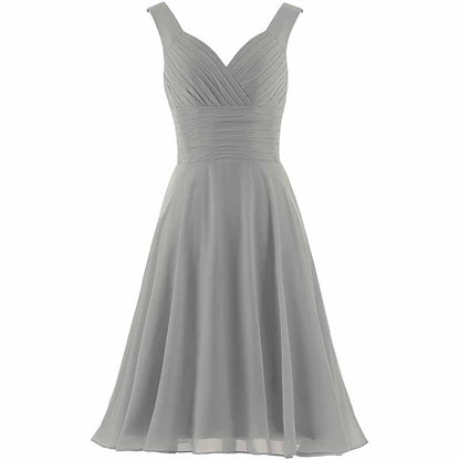 Women's V-Neck Chiffon Bridesmaid Dresses Short Prom Gown