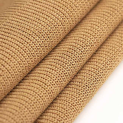 Women Camel Ribbed-knit Short-sleeve Dress V-neck Cockail Dress